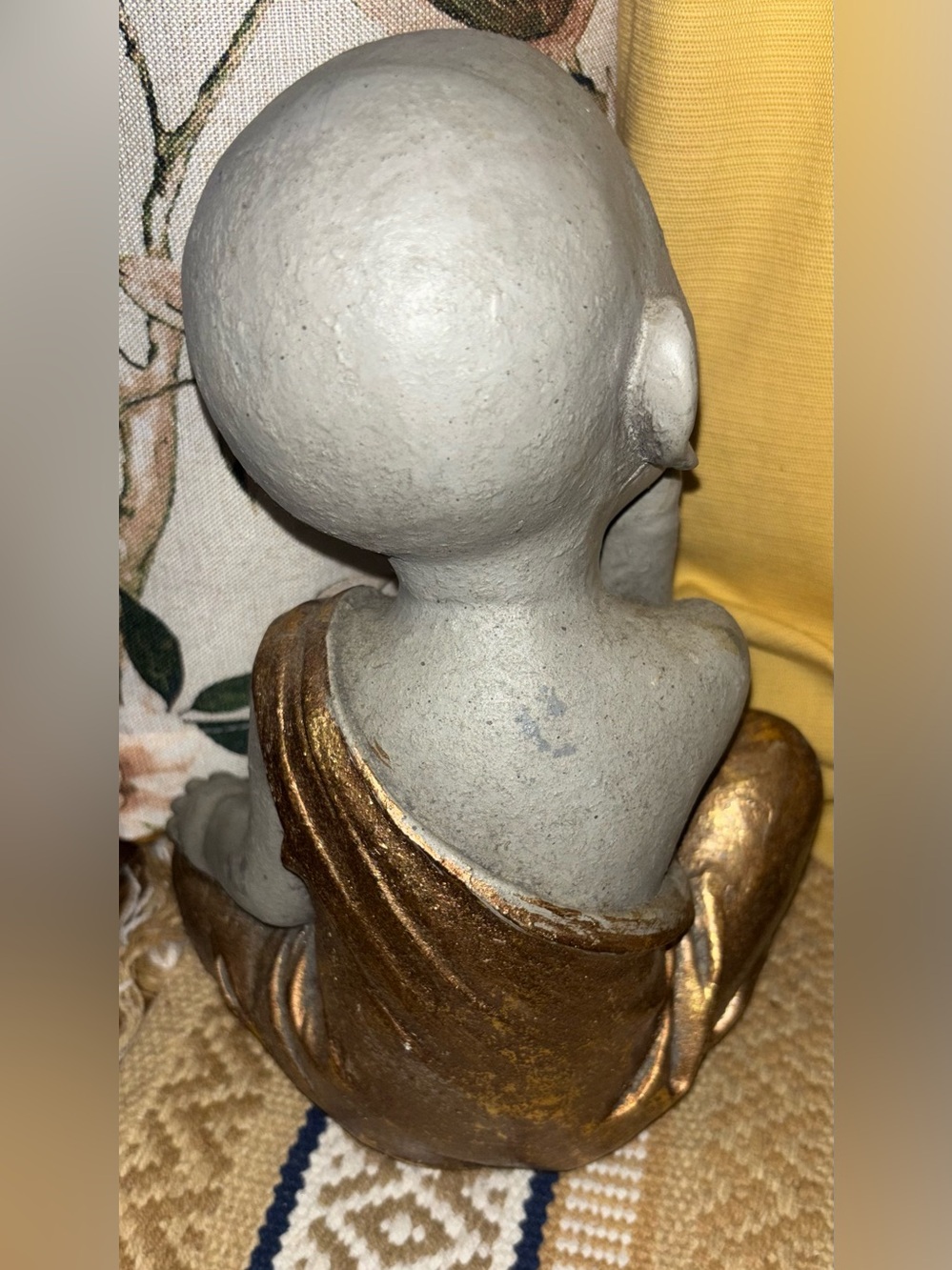 Decorative Meditating Baby Monk Statue in Gray and Gold - Brand Unspecified Na - Picture 3 of 3